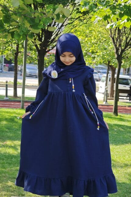 LACİVERT MÜSLİN ELBİSE