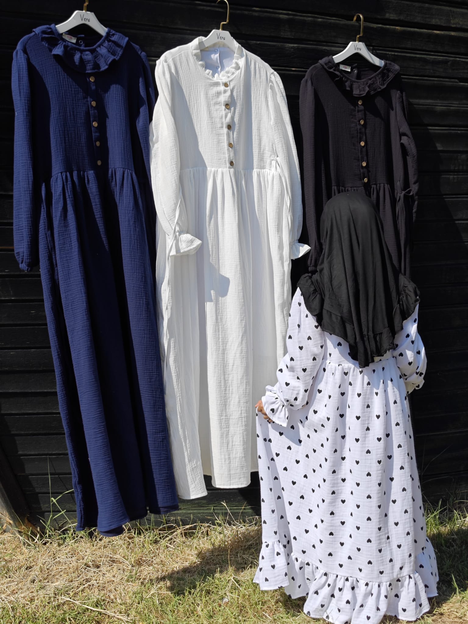 e5cd463e-595a-4053-b90e-27f4221eebc7 LACİVERT MÜSLİN ELBİSE (YETİŞKİN) - Görsel 1