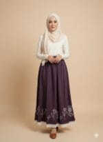 MÜRDÜM RENGİ NAKIŞLI VE DANTELLİ ETEK