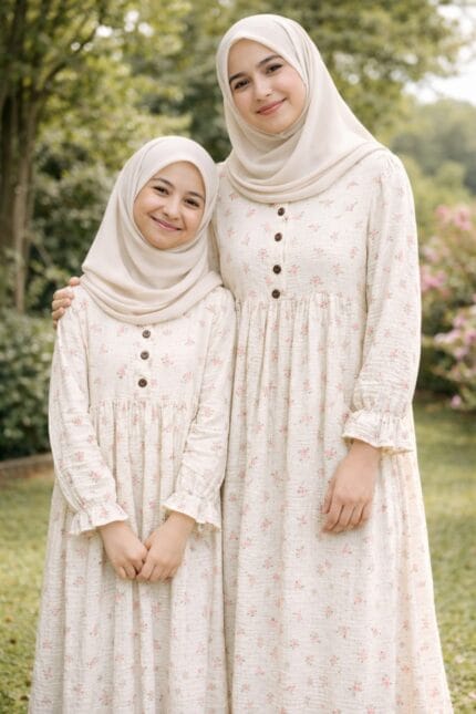 YETİŞKİN MÜSLİN ELBİSE (beyaz zemin üzerine)