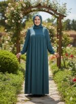 YEŞİL DÜĞMESİZ KUPRA ELBİSE - Görsel 3