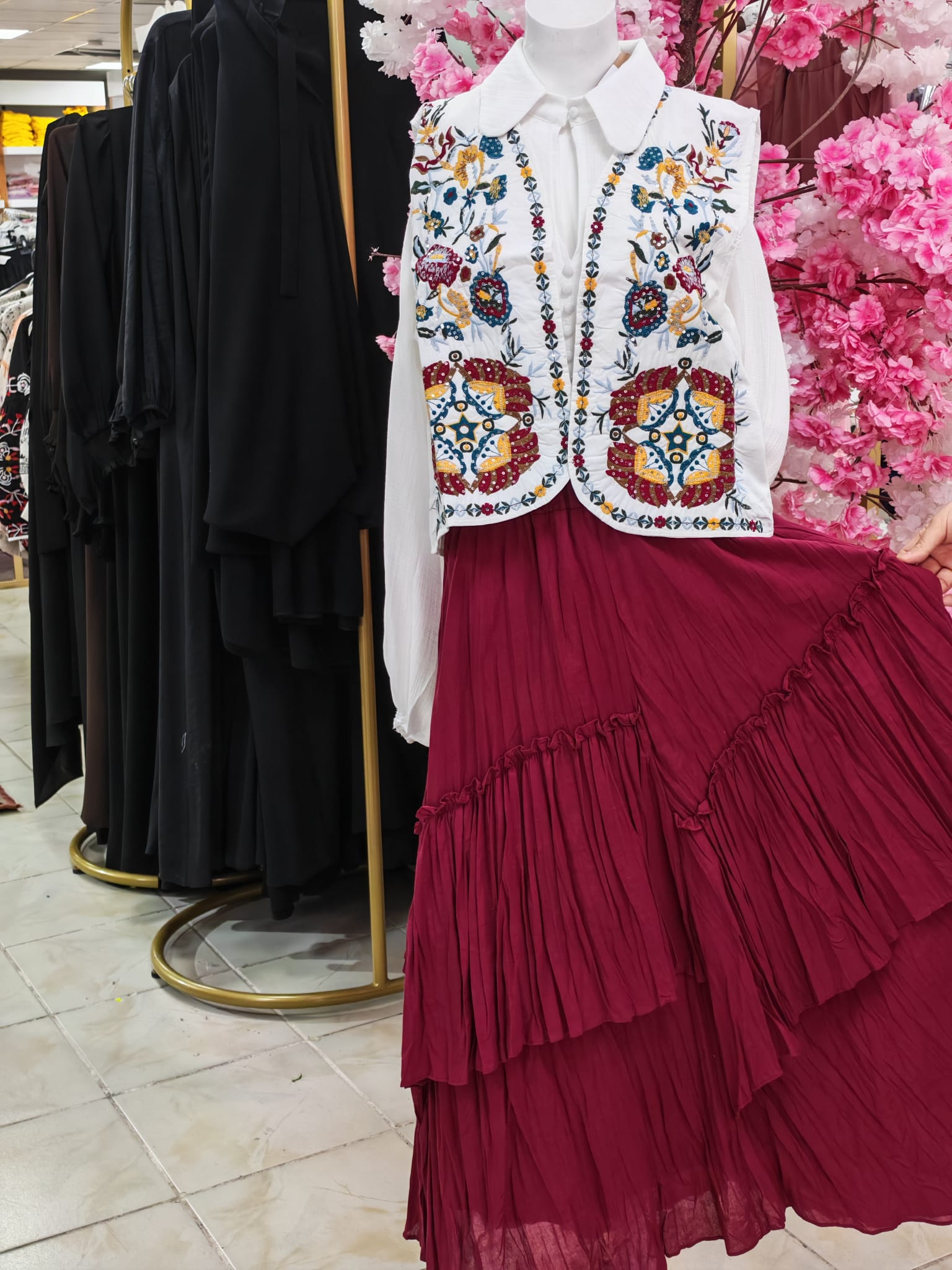 53976870-8070-4096-9aa1-2946a2509a68 BORDO MÜSLİN ETEK - Görsel 1