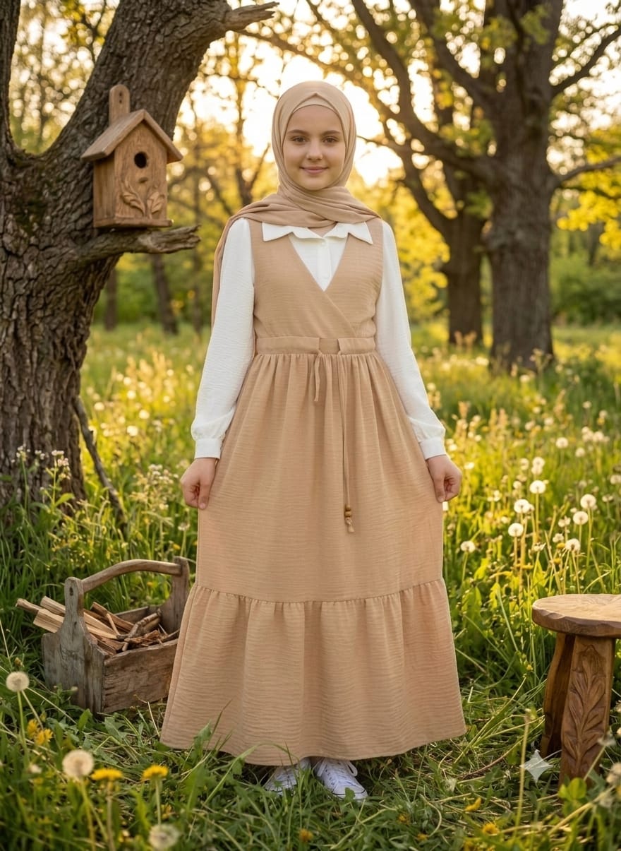 98b320ec-a5fe-416a-a6c9-bfb8318a48e9 KARAMEL JİLE ELBİSE - Görsel 1