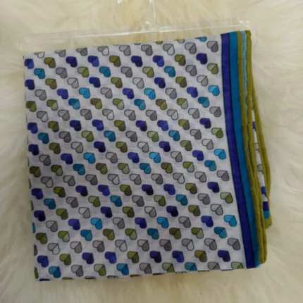 Mavi ve Hardal Sarısı Kalp Desenli Minimal Kare Kadın Eşarp