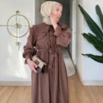 Beli Kuşaklı Fırfırlı Uzun Tesettür Elbise - Görsel 2