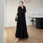 Büzgülü Kat Kat Uzun Elbise, 1-2 Beden - Görsel 2