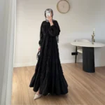 Büzgülü Kat Kat Uzun Elbise, 1-2 Beden - Görsel 3