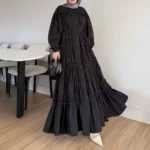 Büzgülü Kat Kat Uzun Elbise, 1-2 Beden - Görsel 4