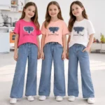 Çocuk Baskılı Tişört ve Geniş Paça Kot Takım - Görsel 2