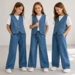 Çocuk Denim Yelekli 3 Parça Takım