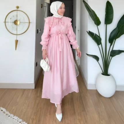 Fırfırlı Uzun Kollu Tesettür Elbise