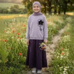 Lacivert Mürdüm Lastikli Uzun Etek - Görsel 2