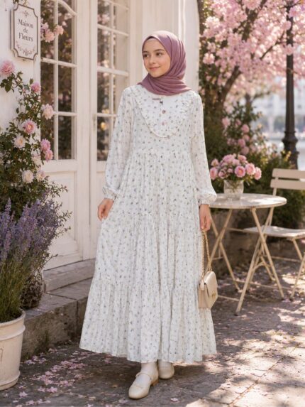 YEŞİL ÇITIR ÇİÇEKLİ ELBİSE