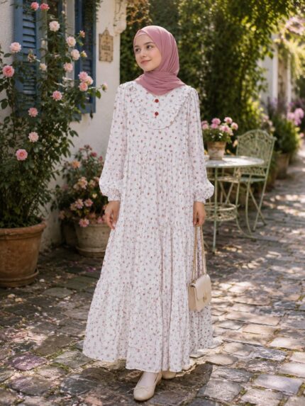 KIRMIZI ÇITIR ÇİÇEKLİ ELBİSE