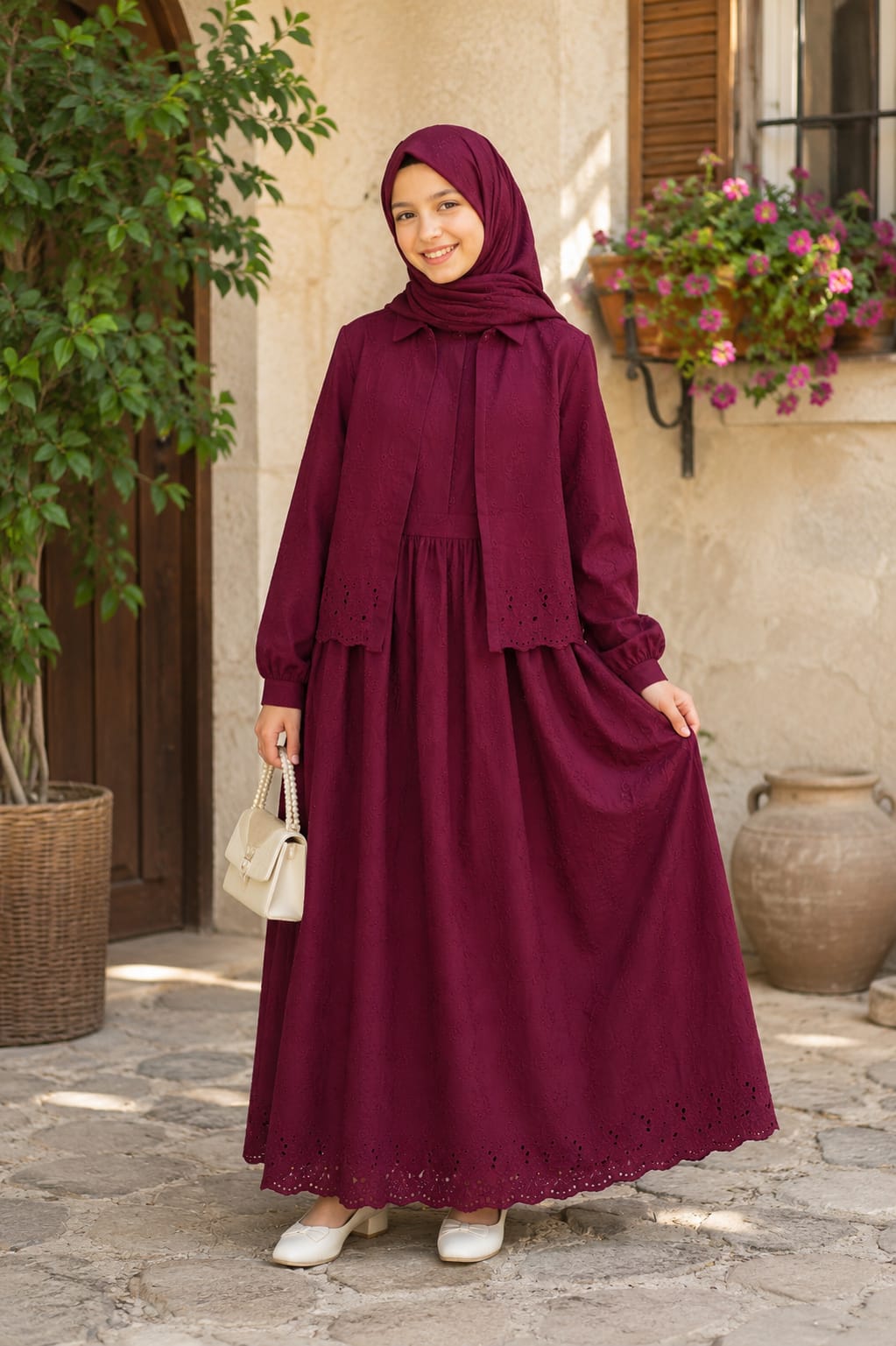 1378cb3a-ccde-477b-9388-807f6d33bd47 BORDO JİLE ELBİSE-GÖMLEK - Görsel 1