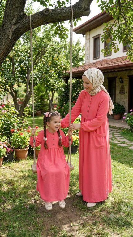 NAR ÇİÇEĞİ CEPLİ ELBİSE