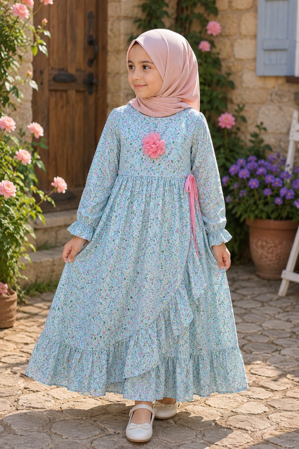 b6072edd-61ba-4eed-bcd1-b6686a5b7ecc NAMAZ ELBİSESİ YEŞİL ÇİÇEKLİ - Görsel 1